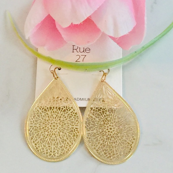 Jewelry - Teardrop Stencil Earrings (Golden Tone)